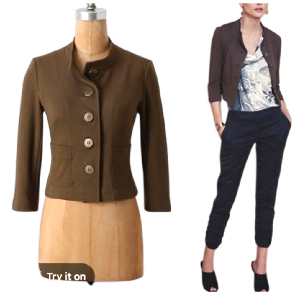 Anthropologie Cartonnier Brown Multi Button Jacket Blazer Knit Women's XS 00-2